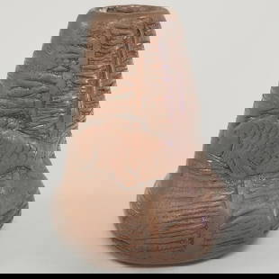 Clewell copper clad Weller fish vase impressed Weller- 3 3/4"H 3"D: Clewell copper clad Weller fish vase impressed Weller- 3 3/4"H 3"D