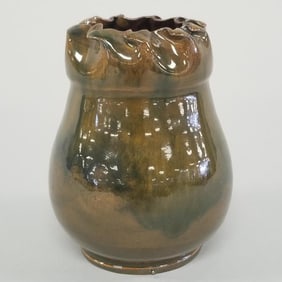 Rare George Ohr Biloxi Miss vase with crimped rim- 3 3/4"H 3"D