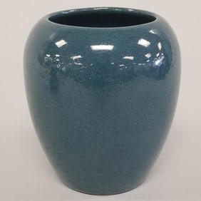 S.E.G. (Saturday Evening Girls) blue vase (as seen 3/4" line from top rim) 4 1/2"H 4 1/4"D