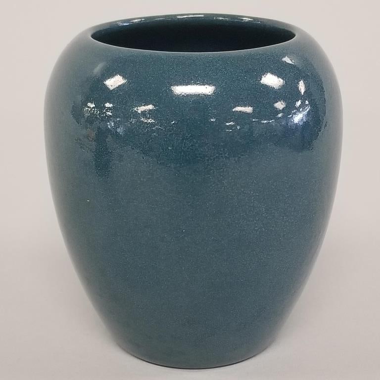 S.E.G. (Saturday Evening Girls) blue vase (as seen 3/4" line from top rim) 4 1/2"H 4 1/4"D (1 of 7)