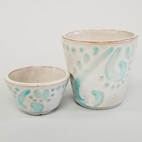 2 Newcomb College small cups/ vases (nick to smallest on lower edge) 3 1/8"H 3 3/16"D largest