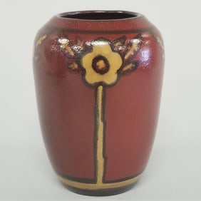 University of North Dakota (UND) School of Mines bentonite vase w/ flowers Hammers & Huck- Mandan