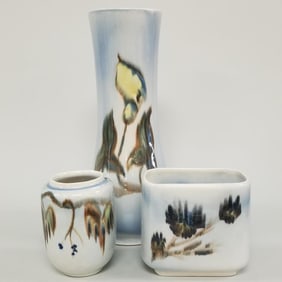 3 Vontury signed studio art pottery vases Wisteria etc- 13"H tallest 5 1/2" widest