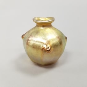 Tiffany signed LCT W8609 gold cabinet art glass vase- 2 1/3"H 2"d