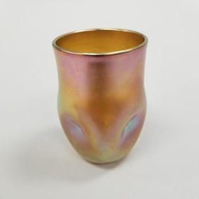 Quezal signed dimpled cabinet vase- 3"H 2 1/4"D