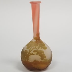 Galle antique 3 color art glass bottle vase with tree design- 6 3/4"H