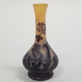 Galle antique art glass vase with floral design- 4 1/2"H