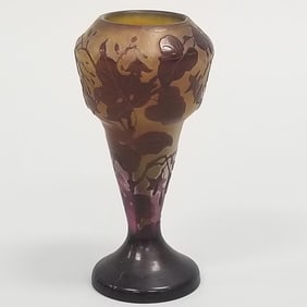 Galle antique art glass vase with leafy vine design- 5 1/8"H