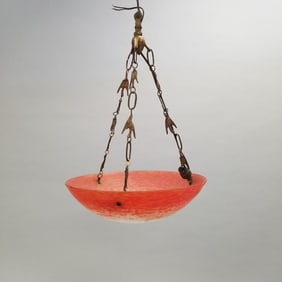 Antique French Art Nouveau art glass hanging chandelier (needs rewired) 14 1/2"W 4 1/2"D