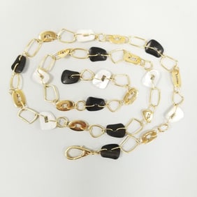 18K gold designer Mattioli necklace w/ mother of pearl & wood accents 71.4g, 37"L