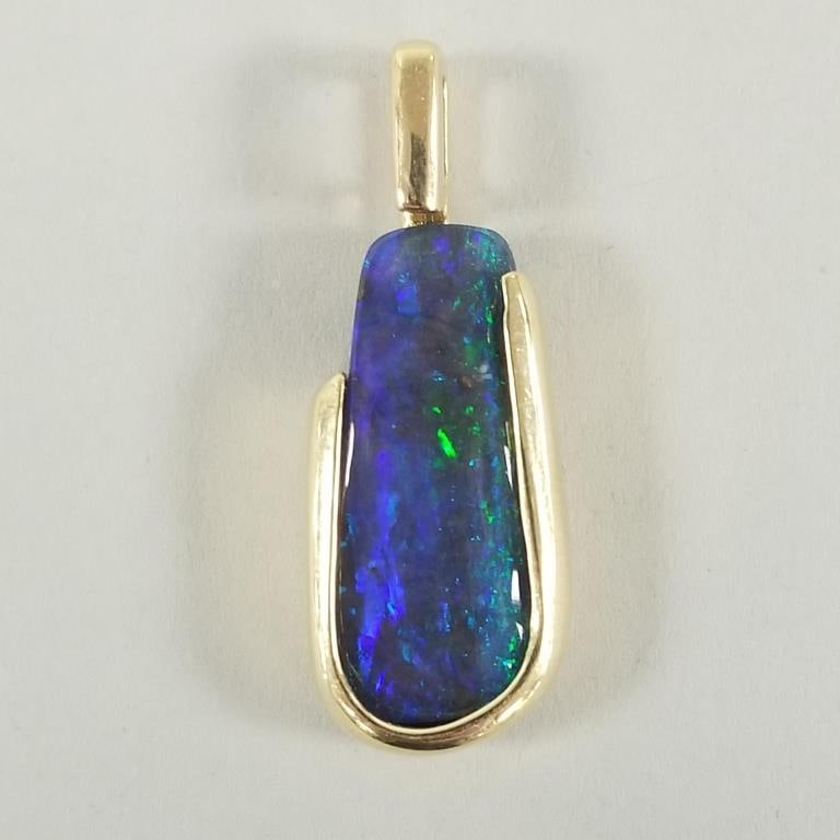 Tested 18K gold & opal pendant: 11.1g, 1 3/8" total length (dark blue & green in color) artisan (1 of 13)