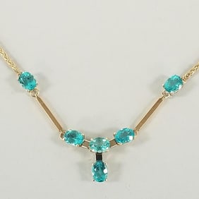 14K gold necklace set with 6 oval apatites approx 8mm x 6mm, approx 8.0 tcw, 17.6 g- 21.5"L