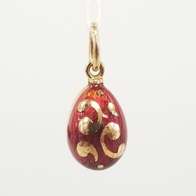 18K gold & red enamel modern Faberge egg pendant #61/1000, 4.4g- 7/8" total length incl bail