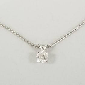 Approx 1.25 ct natural diamond solitaire pendant on 14k white gold chain- 4.8g, 7mm diamond, 16"L