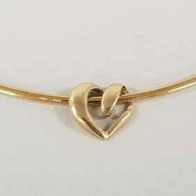 14k gold omega choker w/ 14k heart slide pendant- 10.3g, 15 1/2"L