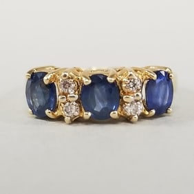 14k gold, sapphire & diamond ring- 2.6g, sz 4.5