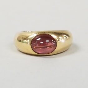 Tiffany & Co 18K gold ring set with cabochon pink tourmaline- 7.9 grams size 4 3/4