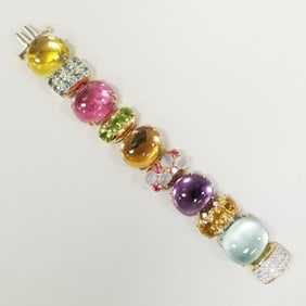 Seaman Schepps 18K gold Rio bracelet set with gemstones #21425 stones incl diamonds, pink
