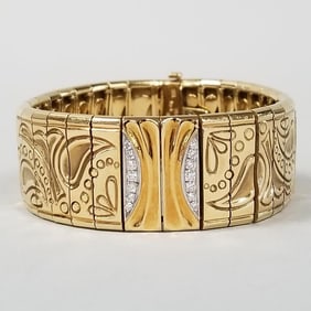18K gold & diamond Bondanza "Paisley" bracelet- 102.2 grams- 7"L 3/4"W