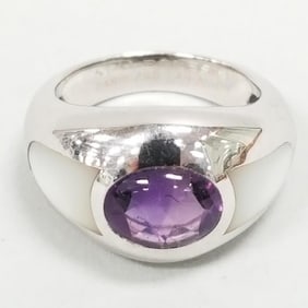 Maubousin Paris 18K white gold, amethyst & mother of pearl ring- 11.0 grams- 4 3/4