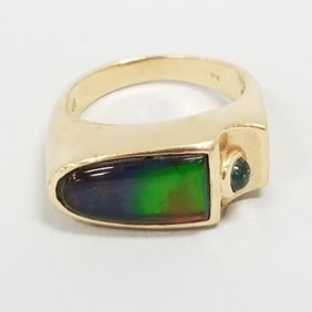 14K gold & ammolite ring- 6.5 grams- size 6