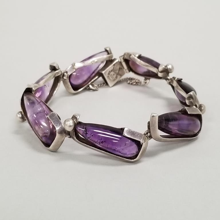 Antoni Pineda sterling silver & amethyst bracelet 50 grams- 7 /14" interior circumference (1 of 9)