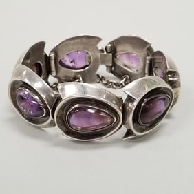 Antoni Pineda sterling silver & amethyst bracelet 82 grams- 6" interior circumference