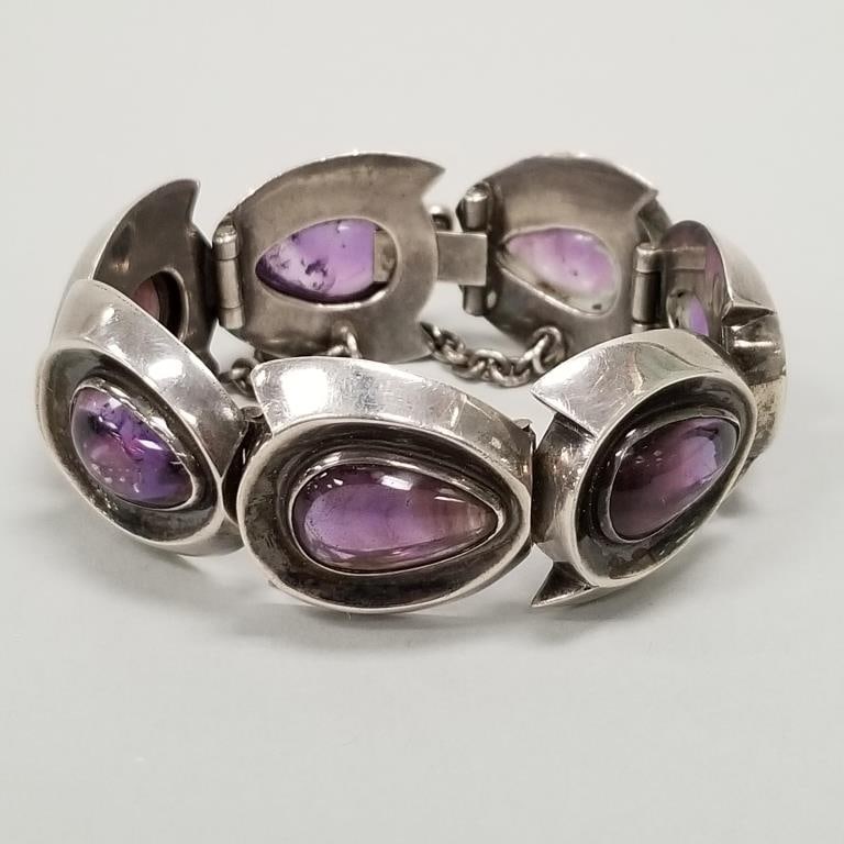 Antoni Pineda sterling silver & amethyst bracelet 82 grams- 6" interior circumference (1 of 7)
