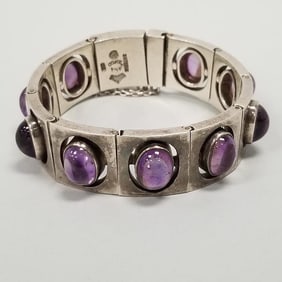 Antoni Pineda sterling silver & amethyst bracelet 91 grams- 6 3/4" interior circumference