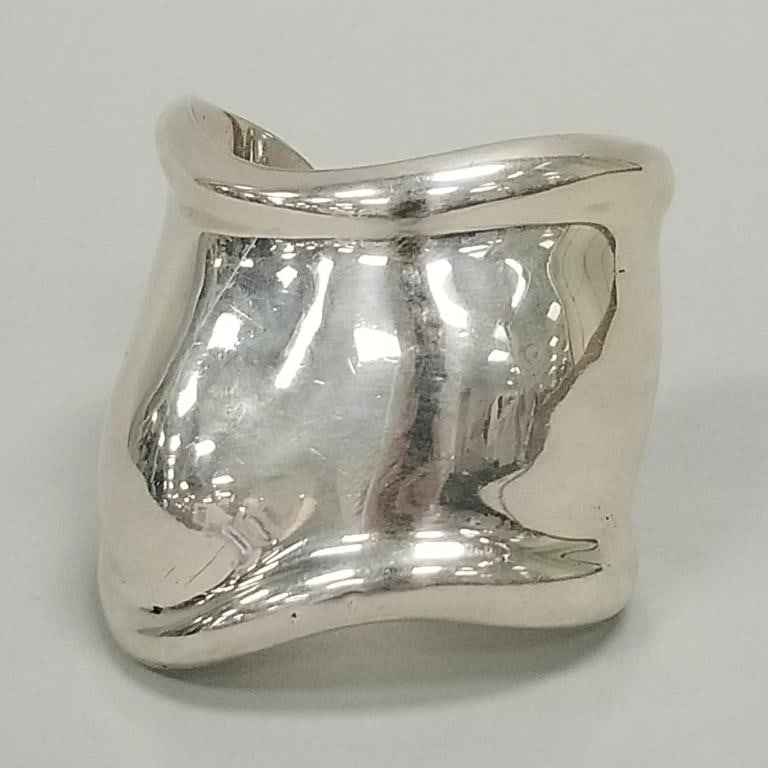 Else Peretti Tiffany & Co. sterling silver "bone" cuff- 74 grams- 2 1/2"L- 2" interior diameter-: Else Peretti Tiffany & Co. sterling silver "bone" cuff- 74 grams- 2 1/2"L- 2" interior diameter- 6" interior circumference- 1" gap- designed for right wrist