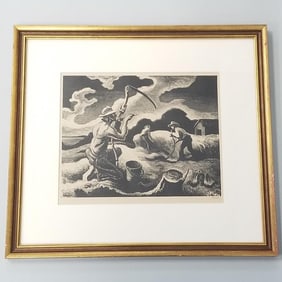 Thomas Hart Benton framed pencil signed lithograph "Island Hay" 1945- 18 11/16"H 20 11/16" OD; 9
