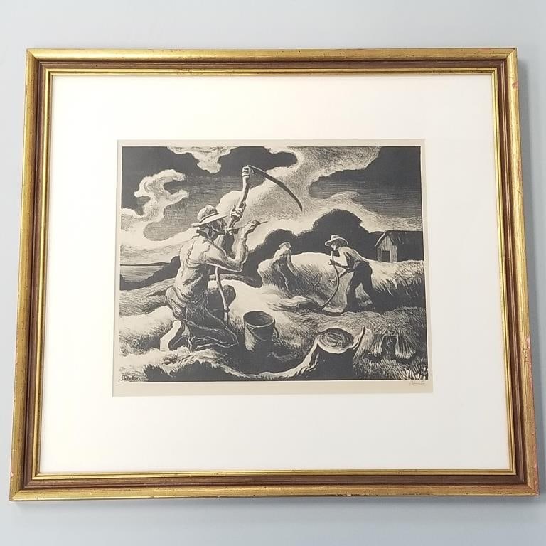 Thomas Hart Benton framed pencil signed lithograph "Island Hay" 1945- 18 11/16"H 20 11/16" OD; 9 (1 of 15)