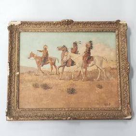 W.H. Wolf framed signed oil painting on canvas (some as seen- paint flakes & frame losses) 19 5/8"H
