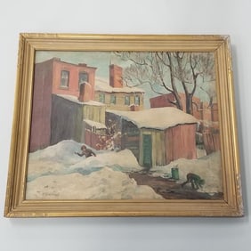 F. Evenhart framed signed oil painting on canvas (as seen- tear & old repair) 23 3/8"H 27 3/8"W OD