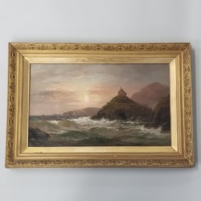 G.H. Jenkins framed signed oil painting on canvas "Lantern Hill" (old repair, losses, touch up to
