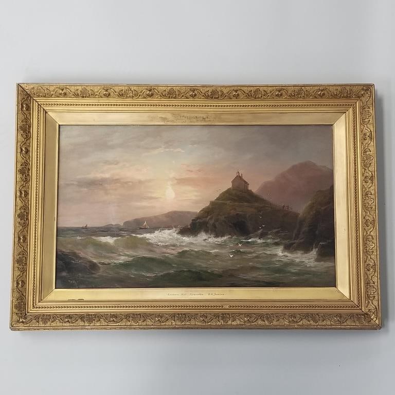 G.H. Jenkins framed signed oil painting on canvas "Lantern Hill" (old repair, losses, touch up to (1 of 12)
