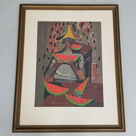 Ruffino Tamayo silkscreen "The Watermelon Eater" name & date 40 in plate (as seen- wrinkles-