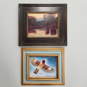 2 Minnesota framed contemporary paintings: Mimi Exon pastel- 11 3/4"H 13 3/4"W & Kami Mendlik oil