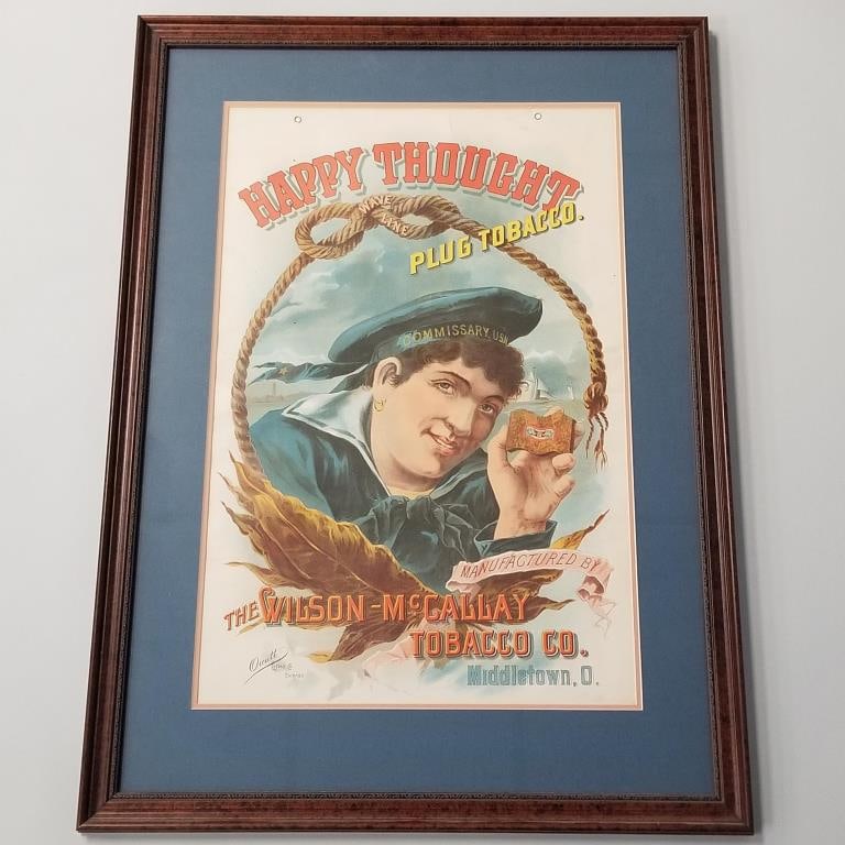 Happy Thought Tobacco advertising litho circa 1890's- 23" x 30" (1 of 8)