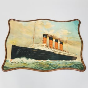 Antique Cunard Line tin self framed ship sign- Maurentania- 28"H 39"W