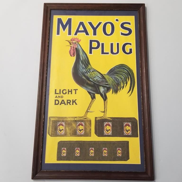 Antique framed Mayo's Plug Tobacco paper litho signed- 34"H 20"W OD (1 of 8)