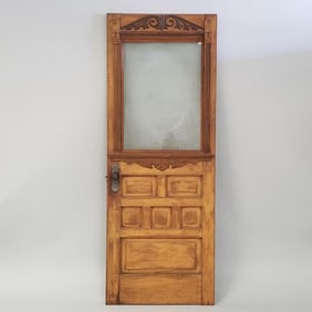 Antique etched glass entry door- Milk Maid & cow design with ornate original door knob- 79 3/4"H 29