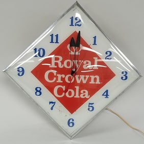 Vintage Royal Crown Cola Pam advertising clock 15" 15" 4"D working (some paint loss)