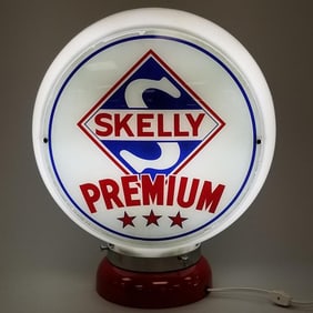 Vintage glass gas pump globe: Sinclair PowerX / Skelly Premium 19"H 15 1/2"W 7"D incl lighted base