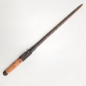 Antique Chinese dragon head cast iron mace- 30 1/2" total length