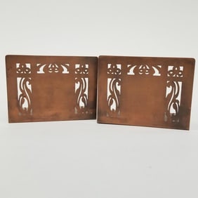 Minneapolis Handicraft Guild signed copper bookends with cut-outs- 4 1/2"H 6"W 4 1/2"D