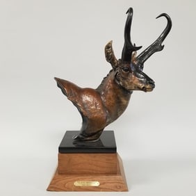 Vince Valdez bronze antelope "Plains Monarch" #24/50 on wooden base- 21"H (incl base) 14"W
