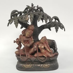 Bronze oriental figural grouping 10"H 10 1/2"W 9"D