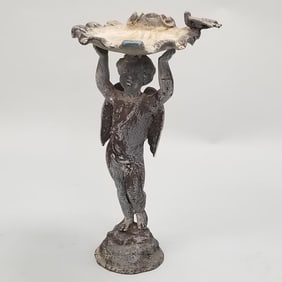 Cast iron figural bird bath 31 1/2"H 15"D 17 1/2"W