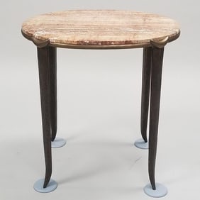 Contemporary high quality bronze table with marble top- 26 1/2"H 35 3/4"W 20"D